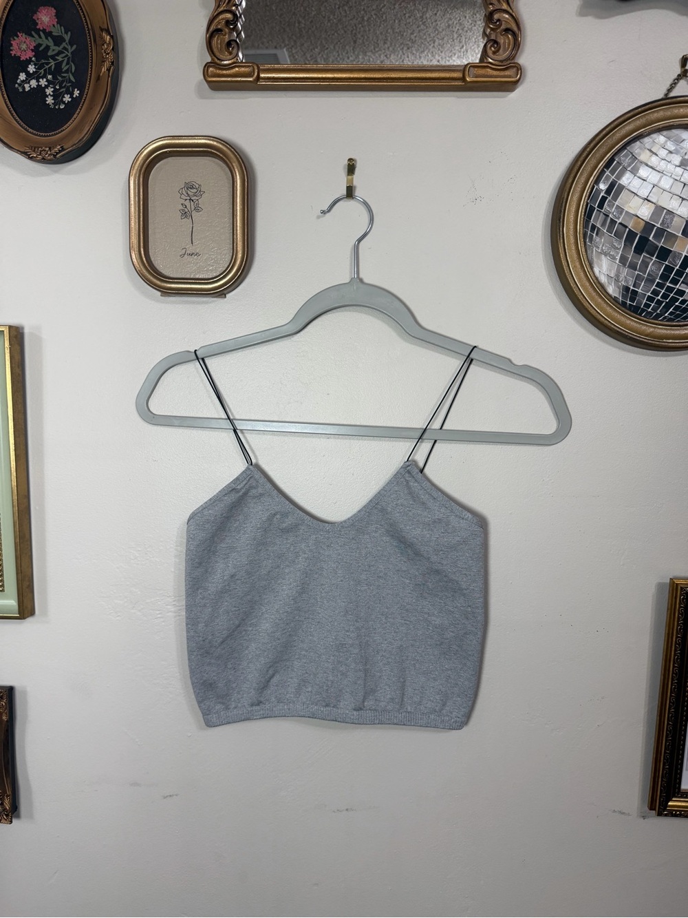 Free People Heather Gray Ribbed V-Neck Cropped Camisole